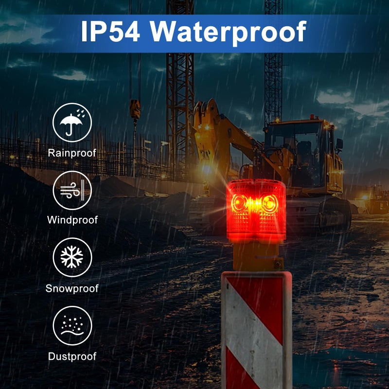 Aolyty Solar Strobe Warning Light 360 Degree Super Bright Waterproof IP54 for Construction Traffic Dock Marine Light Control Flashing (Red) - Image 4